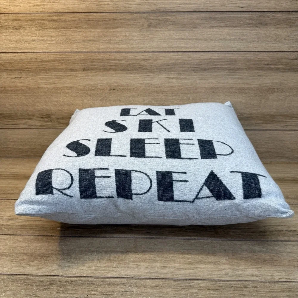 David Fussenegger Gray Soft Pillow Alpine Chalet Eat Sleep Ski Repeat Winter